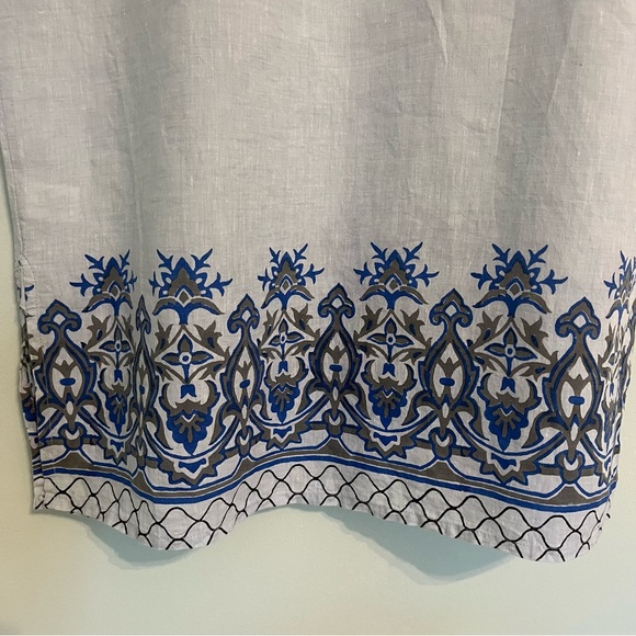 ROBERTA ROLLER RABBIT Size S Blue Print Linen Tunic Shift Dress  Keyhole Beach - Picture 7 of 7